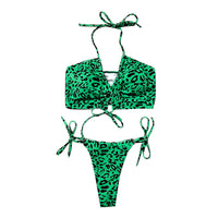 2pcs Women Sexy Leopard Print Swimwear Bikini Set Bra Tie Side G-String Thong Beach Triangle Suit Swimsuit Bathing Suit