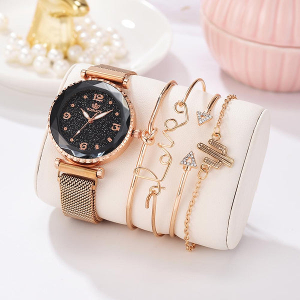 Women Watches Starry Sky Magnet Watch Buckle Wristwatch Roman Numeral Simple Clock Gift