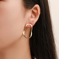 Gold Silver Plated Geometric Big Oval Earrings for Women Big Hollow Drop Earrings