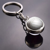 Fashion Glass Ball Keychain Football Basketball Baseball Volleyball Tennis Rugby Softball Picture Glass Pendant Metal Keyring