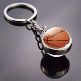 Fashion Glass Ball Keychain Football Basketball Baseball Volleyball Tennis Rugby Softball Picture Glass Pendant Metal Keyring