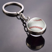 Fashion Glass Ball Keychain Football Basketball Baseball Volleyball Tennis Rugby Softball Picture Glass Pendant Metal Keyring