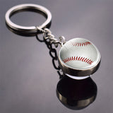 Fashion Glass Ball Keychain Football Basketball Baseball Volleyball Tennis Rugby Softball Picture Glass Pendant Metal Keyring