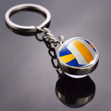 Fashion Glass Ball Keychain Football Basketball Baseball Volleyball Tennis Rugby Softball Picture Glass Pendant Metal Keyring