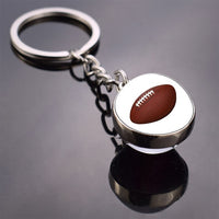 Fashion Glass Ball Keychain Football Basketball Baseball Volleyball Tennis Rugby Softball Picture Glass Pendant Metal Keyring