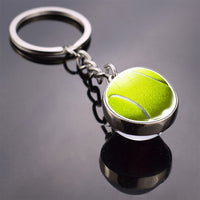 Fashion Glass Ball Keychain Football Basketball Baseball Volleyball Tennis Rugby Softball Picture Glass Pendant Metal Keyring