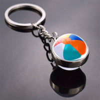 Fashion Glass Ball Keychain Football Basketball Baseball Volleyball Tennis Rugby Softball Picture Glass Pendant Metal Keyring