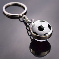 Fashion Glass Ball Keychain Football Basketball Baseball Volleyball Tennis Rugby Softball Picture Glass Pendant Metal Keyring