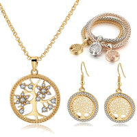 Tree Of Life Bracelets Necklace Earrings Sets Gold for Women Bridal Elegant Wedding Set