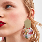 Luxury Statement Drop Earrings for Women Acrylic Red Blue MultiMetal Geometric Earring