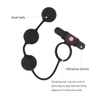 Penis Vibrator Ring with Anal Bead Butt Plug 3 Balls Prostate Massager 10 Speed Male Masturbation for Men