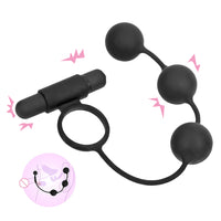 Penis Vibrator Ring with Anal Bead Butt Plug 3 Balls Prostate Massager 10 Speed Male Masturbation for Men
