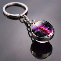 Galaxy Planet Keychain Trendy Solar System Art Picture Glass Ball Key Chain Moon Earth Mars Double Side Pendant Universe Jewelry