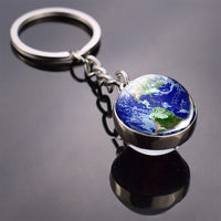 Galaxy Planet Keychain Trendy Solar System Art Picture Glass Ball Key Chain Moon Earth Mars Double Side Pendant Universe Jewelry