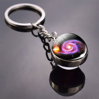 Galaxy Planet Keychain Trendy Solar System Art Picture Glass Ball Key Chain Moon Earth Mars Double Side Pendant Universe Jewelry