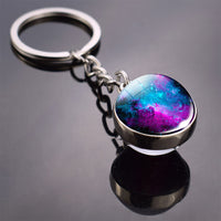 Galaxy Planet Keychain Trendy Solar System Art Picture Glass Ball Key Chain Moon Earth Mars Double Side Pendant Universe Jewelry