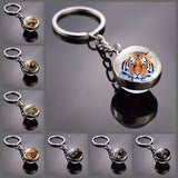 Tiger Keychain Animal Tiger Head Picture Glass Ball Key Chain Ring Keyfob Tiger Valentine's Gifts