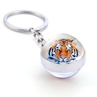 Tiger Keychain Animal Tiger Head Picture Glass Ball Key Chain Ring Keyfob Tiger Valentine's Gifts