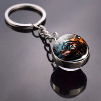 Tiger Keychain Animal Tiger Head Picture Glass Ball Key Chain Ring Keyfob Tiger Valentine's Gifts