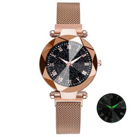 Starry Sky Stainless Steel Mesh Watches for Women Crystal Analog Quartz Wristwatch Ladies Sports Dress Clock