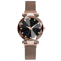 Starry Sky Stainless Steel Mesh Watches for Women Crystal Analog Quartz Wristwatch Ladies Sports Dress Clock