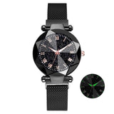 Starry Sky Stainless Steel Mesh Watches for Women Crystal Analog Quartz Wristwatch Ladies Sports Dress Clock