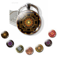 Sri Yantra Mandala Key Chain Buddhist Sacred Geometry Sri Yantra Keychain Yoga Spiritual Gift for Men Women