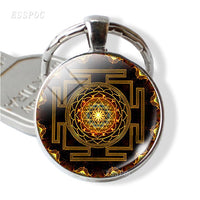 Sri Yantra Mandala Key Chain Buddhist Sacred Geometry Sri Yantra Keychain Yoga Spiritual Gift for Men Women