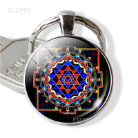 Sri Yantra Mandala Key Chain Buddhist Sacred Geometry Sri Yantra Keychain Yoga Spiritual Gift for Men Women