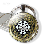 Sri Yantra Mandala Key Chain Buddhist Sacred Geometry Sri Yantra Keychain Yoga Spiritual Gift for Men Women