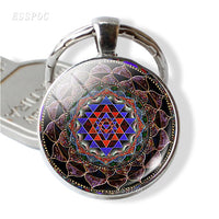 Sri Yantra Mandala Key Chain Buddhist Sacred Geometry Sri Yantra Keychain Yoga Spiritual Gift for Men Women