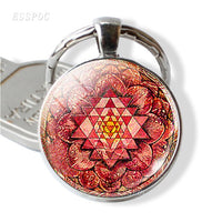 Sri Yantra Mandala Key Chain Buddhist Sacred Geometry Sri Yantra Keychain Yoga Spiritual Gift for Men Women