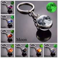 Glowing Solar System Planet Keychain Galaxy Nebula Galss Ball Keychain Moon Earth Sun Vernus Mercury Mars Glass Cabochon Keyring