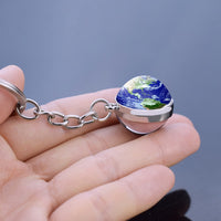 Glowing Solar System Planet Keychain Galaxy Nebula Galss Ball Keychain Moon Earth Sun Vernus Mercury Mars Glass Cabochon Keyring