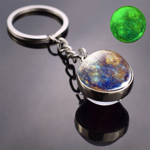 Glowing Solar System Planet Keychain Galaxy Nebula Galss Ball Keychain Moon Earth Sun Vernus Mercury Mars Glass Cabochon Keyring