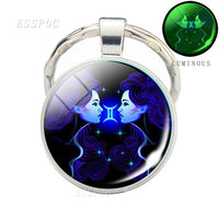 Glow In The Dark Zodiac Keychain Luminous 12 Zodiac Signs Glass Cabochon Keychain Boyfriend Girlfriend Best Friend Birthday Gift