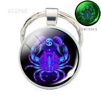 Glow In The Dark Zodiac Keychain Luminous 12 Zodiac Signs Glass Cabochon Keychain Boyfriend Girlfriend Best Friend Birthday Gift