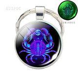 Glow In The Dark Zodiac Keychain Luminous 12 Zodiac Signs Glass Cabochon Keychain Boyfriend Girlfriend Best Friend Birthday Gift