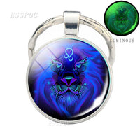 Glow In The Dark Zodiac Keychain Luminous 12 Zodiac Signs Glass Cabochon Keychain Boyfriend Girlfriend Best Friend Birthday Gift