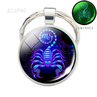 Glow In The Dark Zodiac Keychain Luminous 12 Zodiac Signs Glass Cabochon Keychain Boyfriend Girlfriend Best Friend Birthday Gift