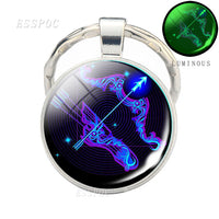 Glow In The Dark Zodiac Keychain Luminous 12 Zodiac Signs Glass Cabochon Keychain Boyfriend Girlfriend Best Friend Birthday Gift