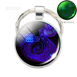 Glow In The Dark Zodiac Keychain Luminous 12 Zodiac Signs Glass Cabochon Keychain Boyfriend Girlfriend Best Friend Birthday Gift