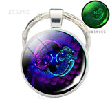 Glow In The Dark Zodiac Keychain Luminous 12 Zodiac Signs Glass Cabochon Keychain Boyfriend Girlfriend Best Friend Birthday Gift