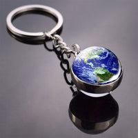 Earth Key chain Solary System Planet Keychain Moon Mars Art Picture Glass Ball Keyring Universe Galaxy Jewelry for Men for Women