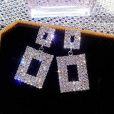 Luxury Shining Crystal Drop Earrings Gold Silver Square Rhinestone Dangle Earrings for Women Wedding Party