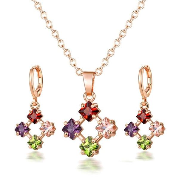 Cubic Zircon Necklace Earrings Bridal Wedding Jewelry Set Women