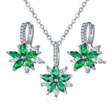 Green Flower Zircon Pendant Jewelry Set for Women Silver Wedding Jewelry Set