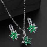 Green Flower Zircon Pendant Jewelry Set for Women Silver Wedding Jewelry Set