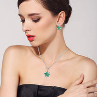 Green Flower Zircon Pendant Jewelry Set for Women Silver Wedding Jewelry Set