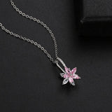 Jewelry Set Copper Pink zirconia Earring Pendant Necklace Women Silver Jewelry